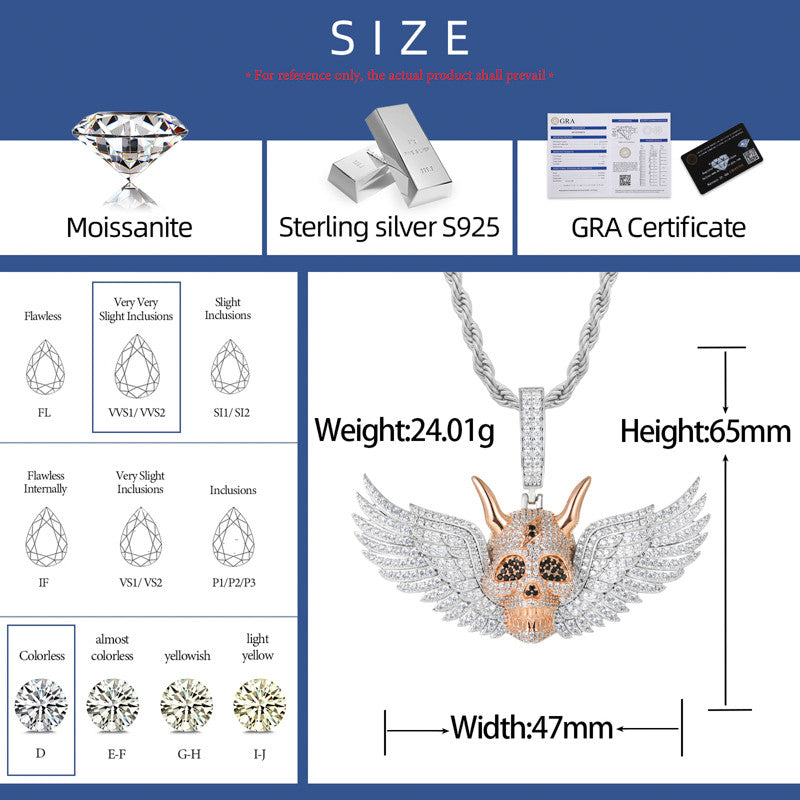 The Fallen | Solid 925 Silver Moissaite Diamond Fallen Angel Wings Demon Hip Hop Pendant