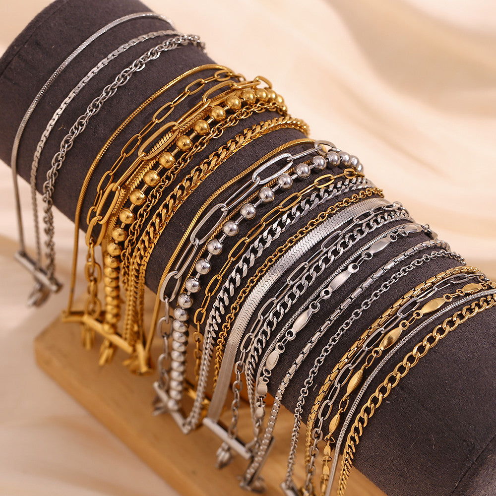 Ladies 18k Gold Waterproof Stainless Steel 3-layer Chain Link Anklet Ankle Bracelets