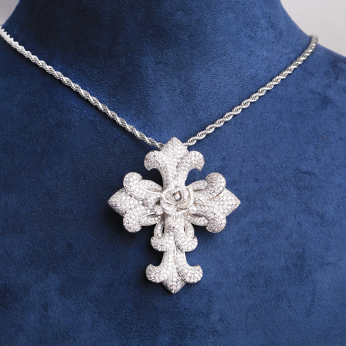 Cross Of Saints | VVS Diamond CZ Fleur-de-lis Cross Iced Blinged Out Pendant