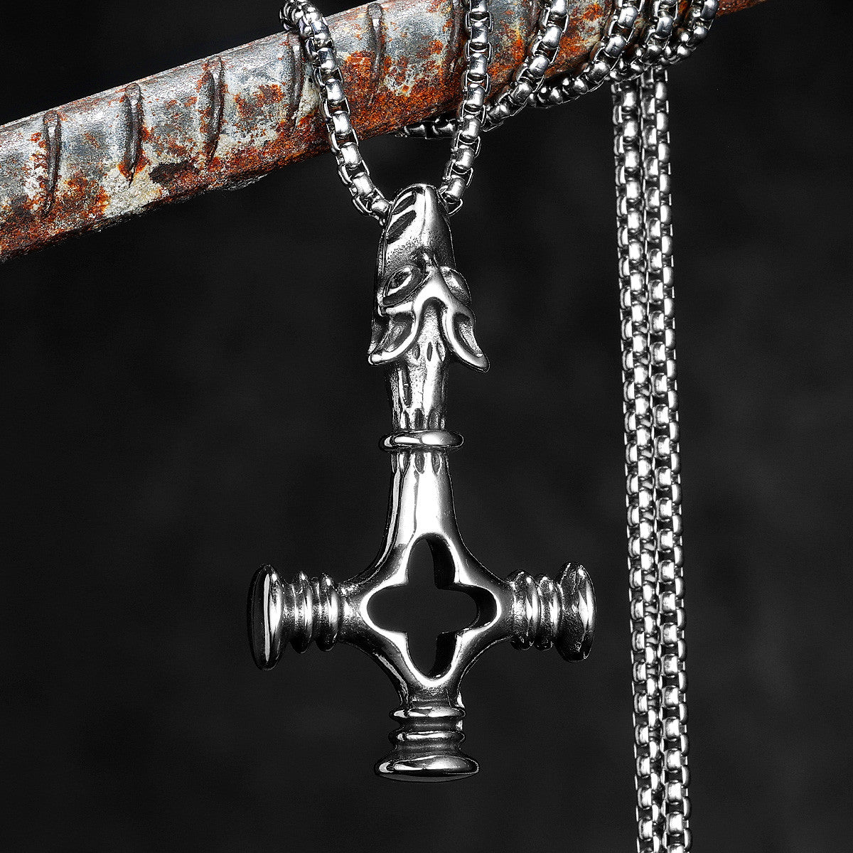 Hollow Wolf Cross | 316L No Fade Stainless Steel Wolf Cross Street Wear Pendant