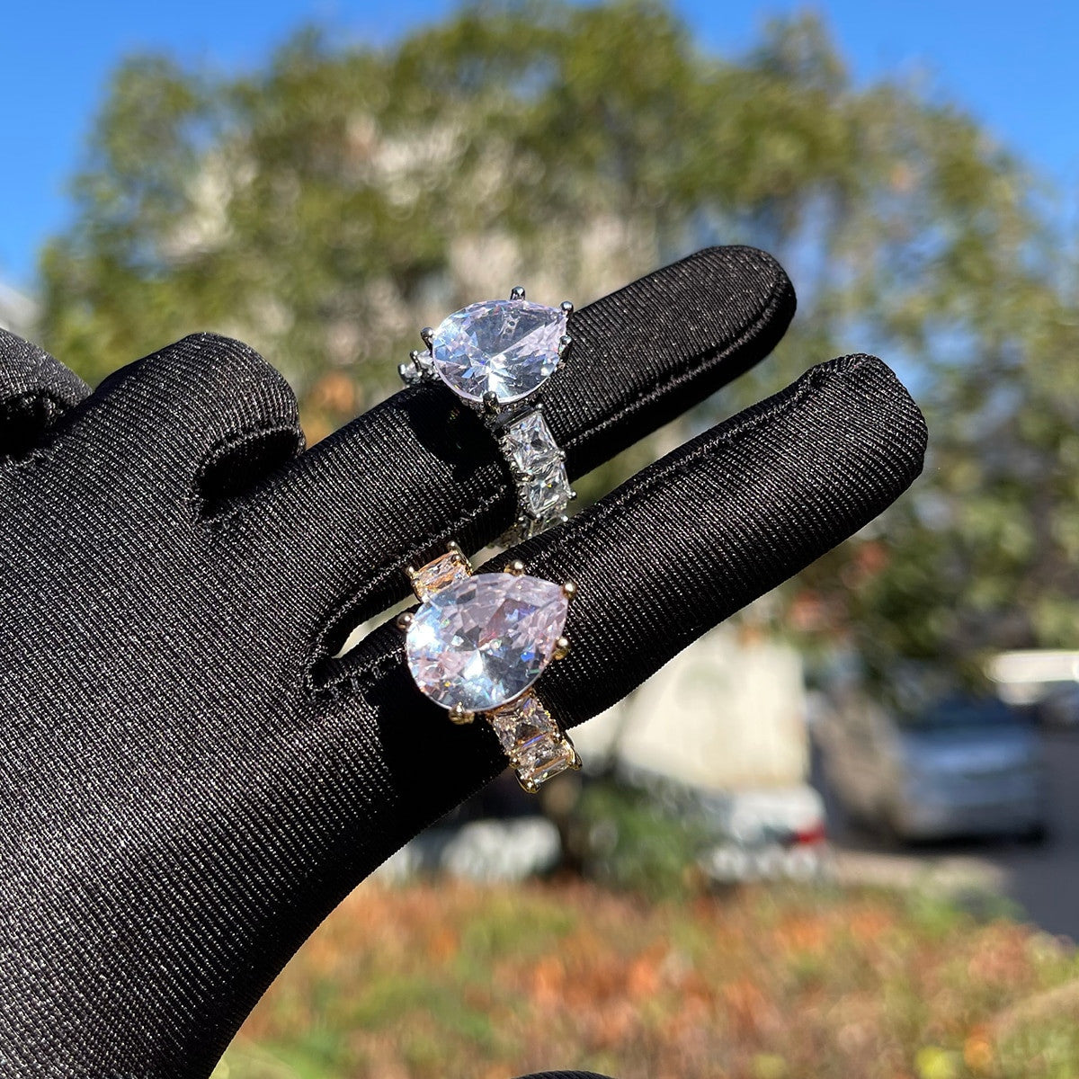 Elegance Princess | Tear Drop Solitaire 24k Gold 925 Silver Bling Rings