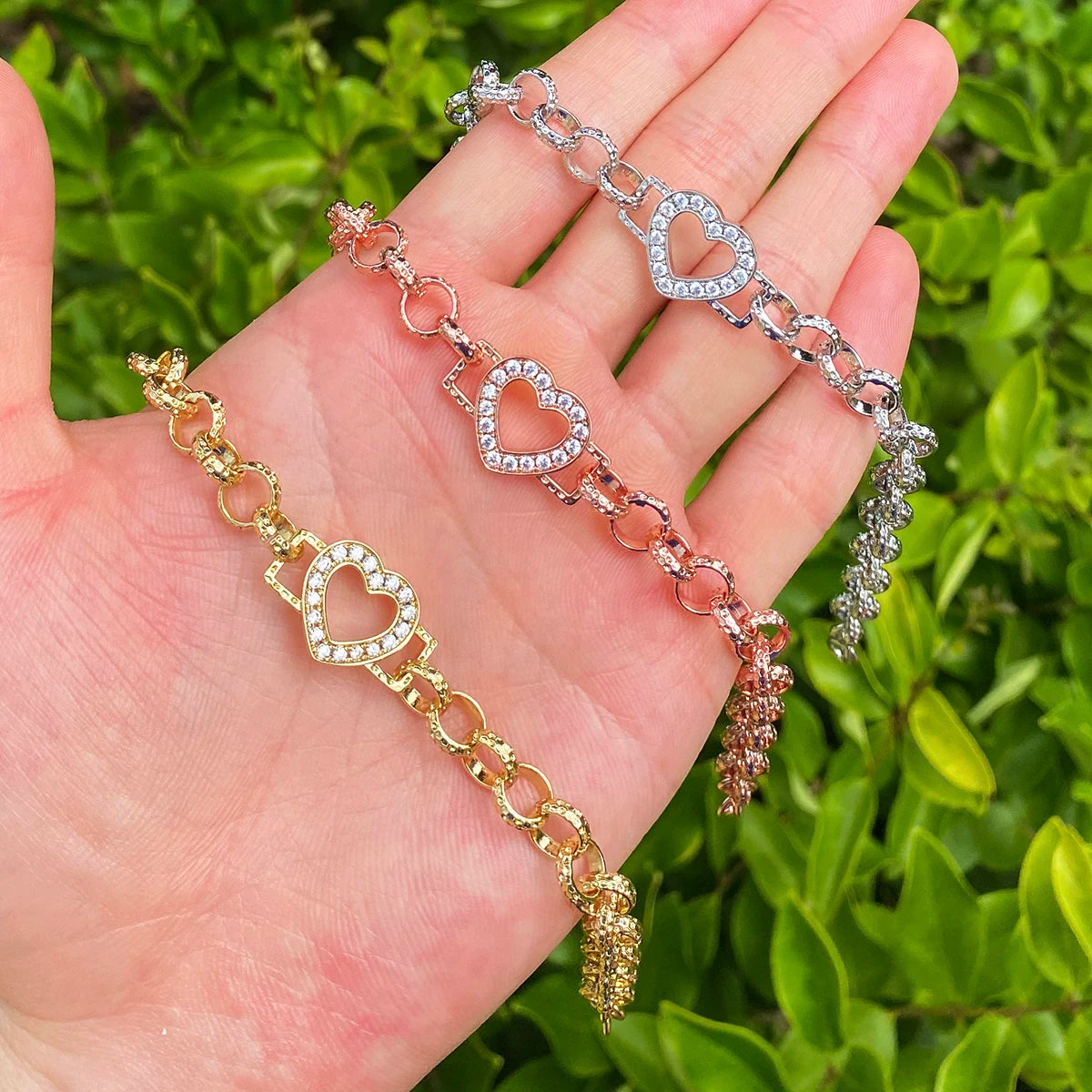 Perfect Love | VVS Diamond CZ Stone Single Heart Iced Rolo Link Chain Bracelet