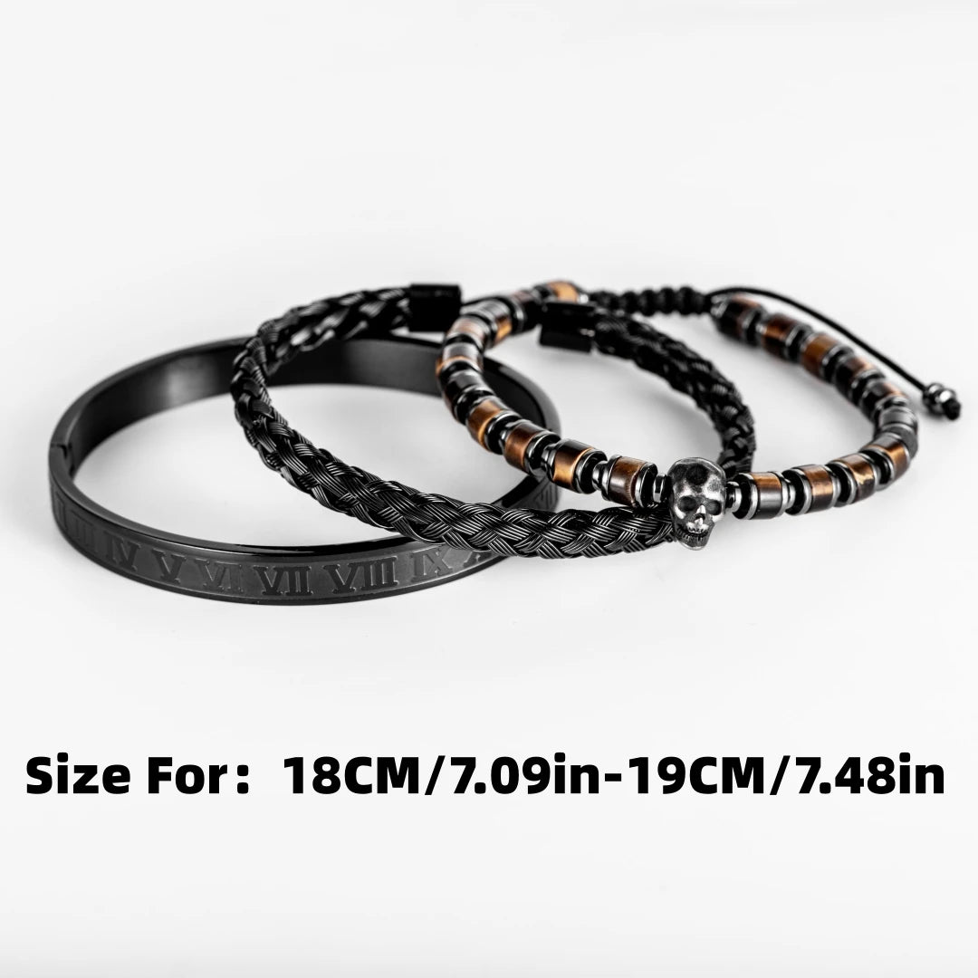 Skull Fire | Luxury 3pcs/set Men's Natural Stone Beads Hip Hop Bracelet Set
