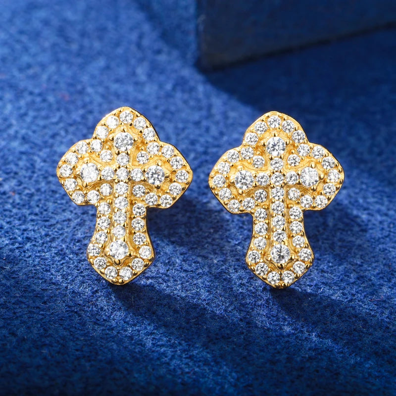 The Armor | High Quality D VVS Moissanite Iced Blinged Out 925 Sterling Silver Cross Earrings