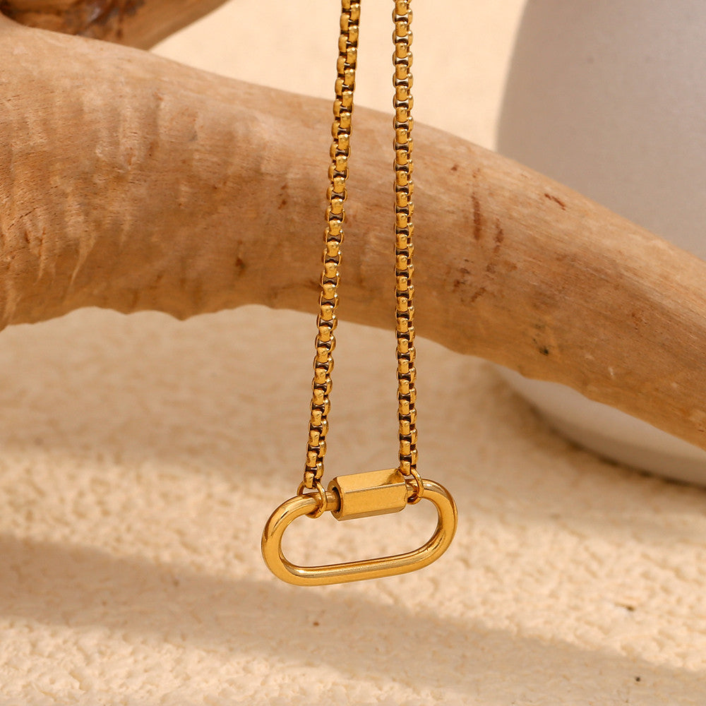 Womens S/L Size 18k Gold Waterproof Handmade Stainless Steel Buckle Pendant Necklace