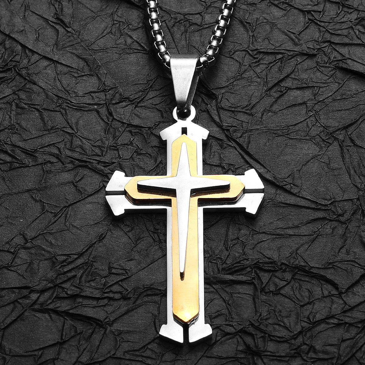 Trinity Cross | 14k Gold Over Solid Stainless Steel Tree Layer Cross Pendant Chain