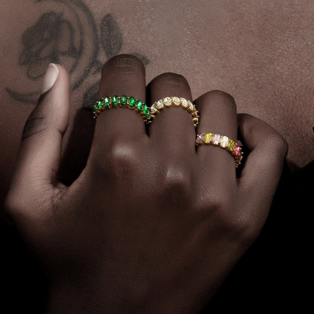 18k Gold Waterproof CZ Stainless Steel Wedding Party Oval Shape Zircon Rings