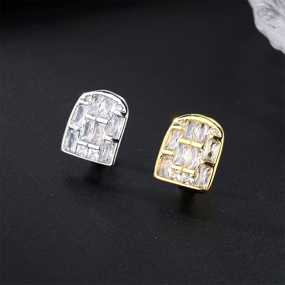 Single Baguette | Hip Hop VVS Diamond CZ Iced Blinged Out Baguette Stone Teeth Tooth Mouth Grillz