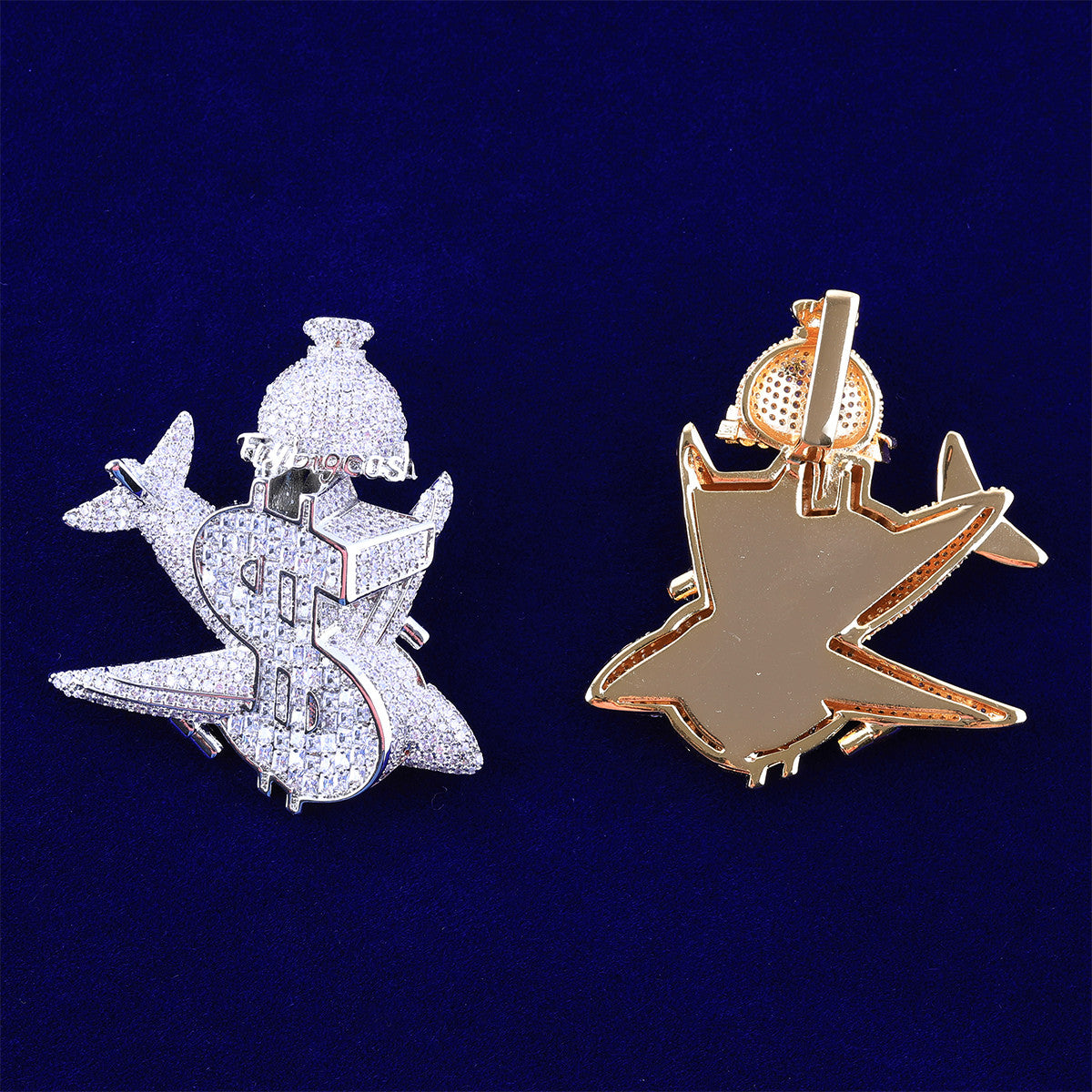 JetSet | Flying Cash VVS Diamond Money Bag Jet Airplane Dollar Sign Hip Hop Pendant