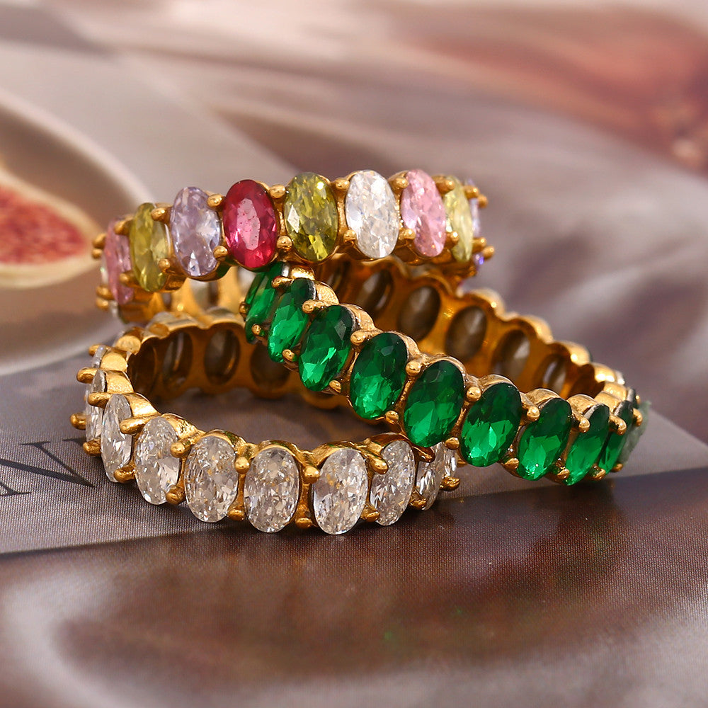 18k Gold Waterproof CZ Stainless Steel Wedding Party Oval Shape Zircon Rings