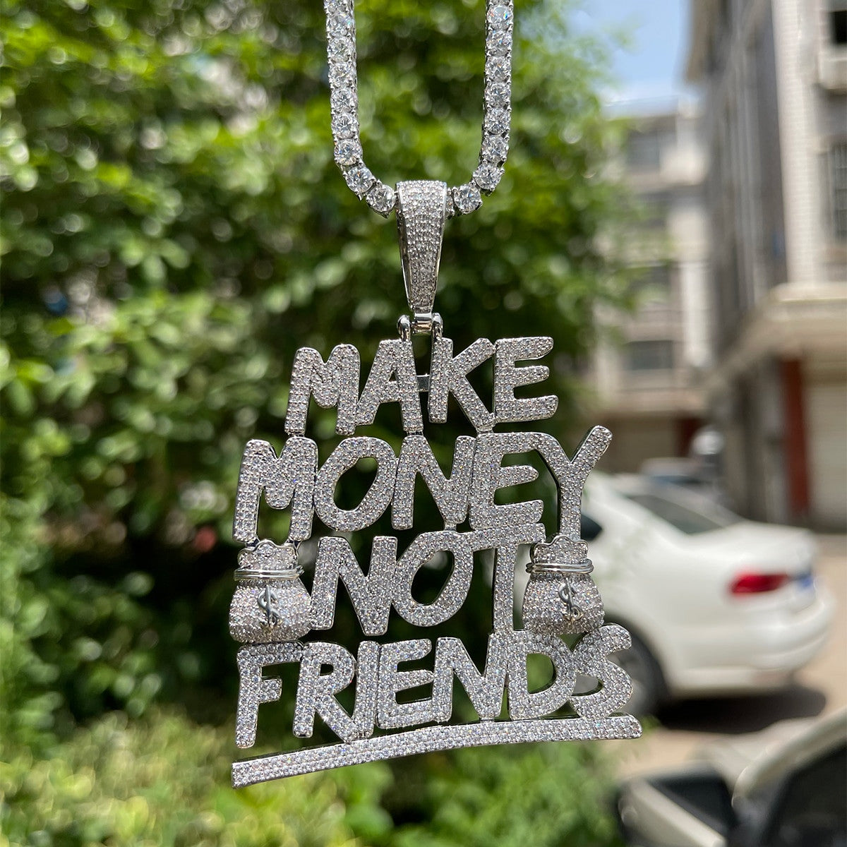 Make Money Not Friends | Iced Blinged Out Hip Hop Pendant Chain Necklace