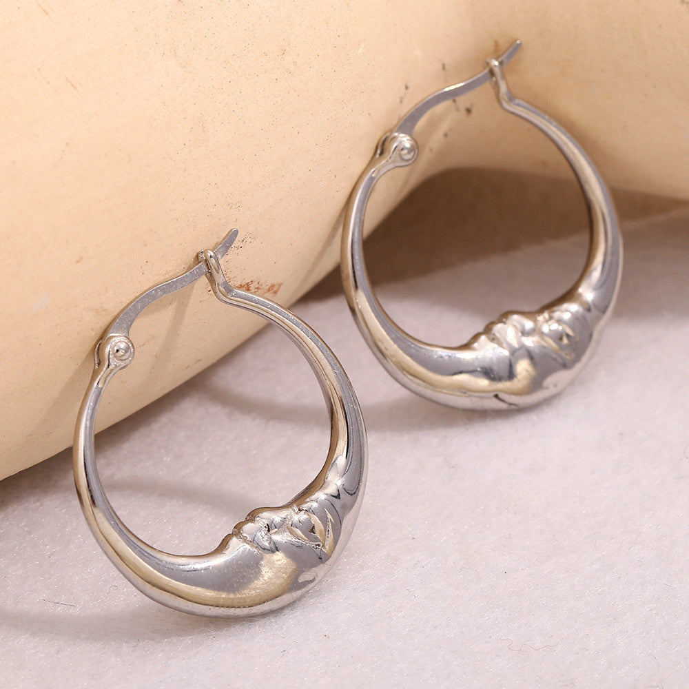 18k Gold Silver Waterproof Stainless Steel Abstract Half Moon Hoop Earrings