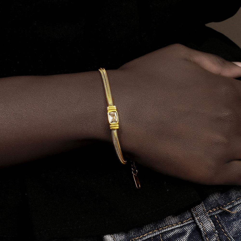 Women's 18k Gold Stainless Steel Waterproof Classic White/Red CZ Necklace Bracelet Set