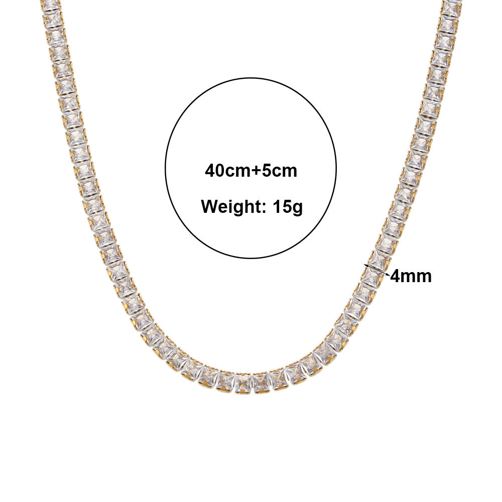 Ladies 18k Gold Waterproof Stainless Steel Bling Tennis Chain Necklace