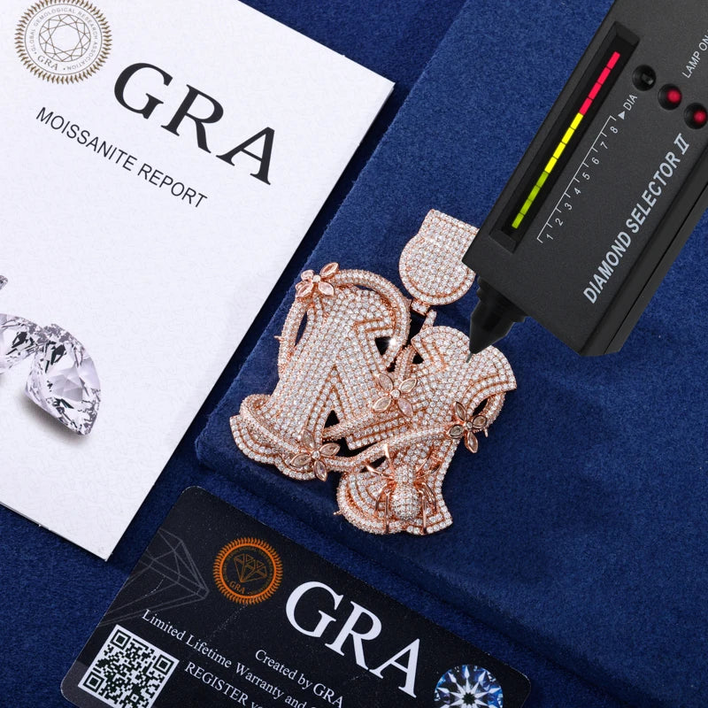 Gothic Ice | Iced Blinged Out VVS 925 Silver Moissanite Diamond Letter M Pendant