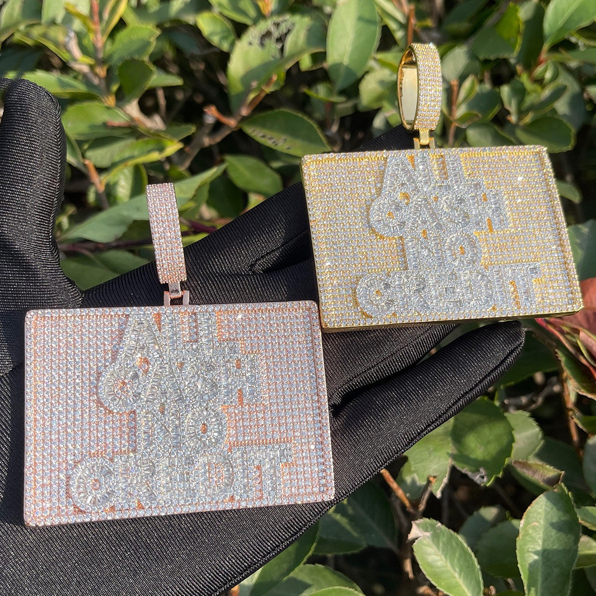 All Cash No Credit Baguette Iced Blinged Out Name Plate Hip Hop Pendant Chain