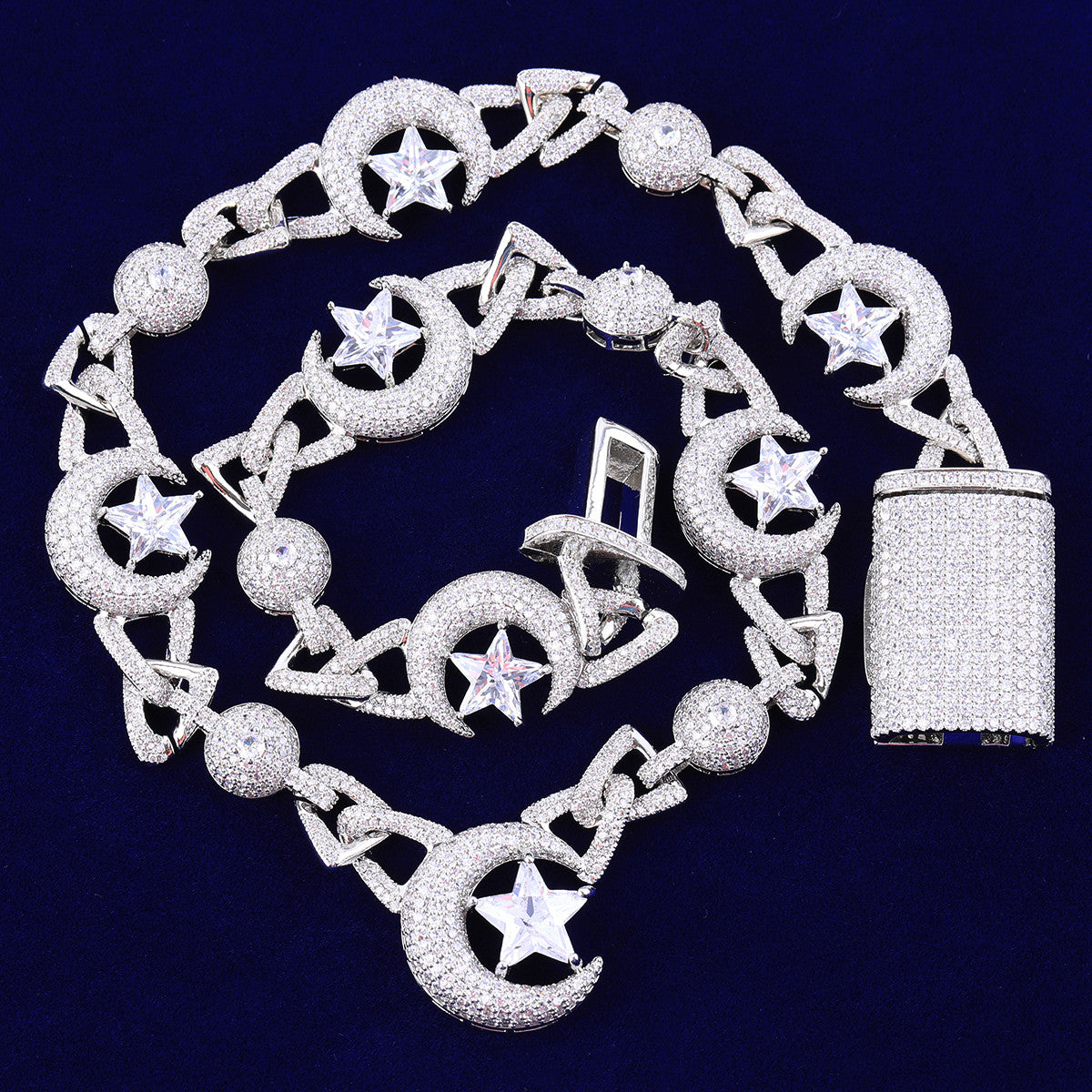 Crescent Moon Star | VVS Diamond CZ Spiritual Celestial Link Hip Hop Chain Necklace