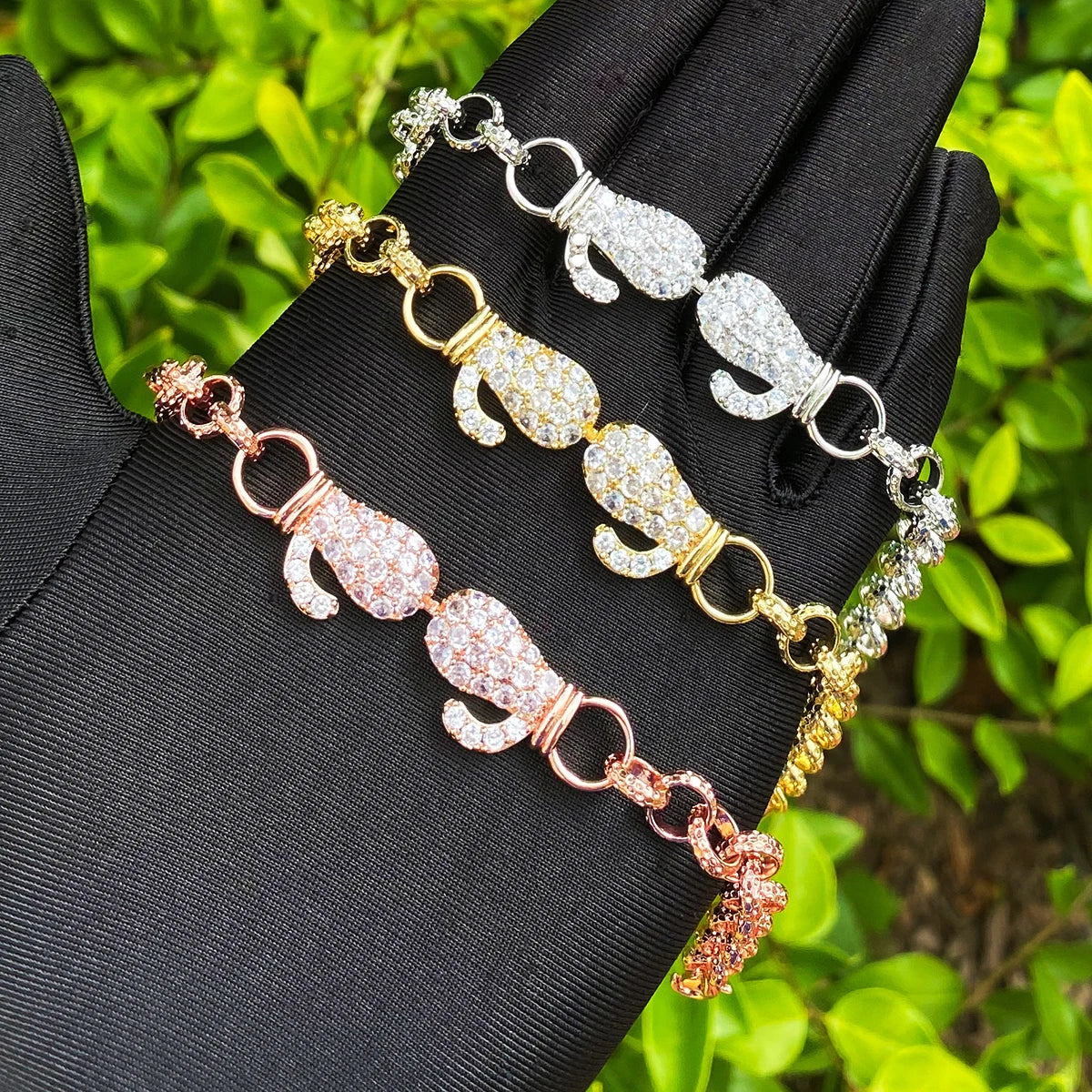 Get It On lII | Iced Blinged Out Boxing Gloves Rolo Link Chain Bracelet