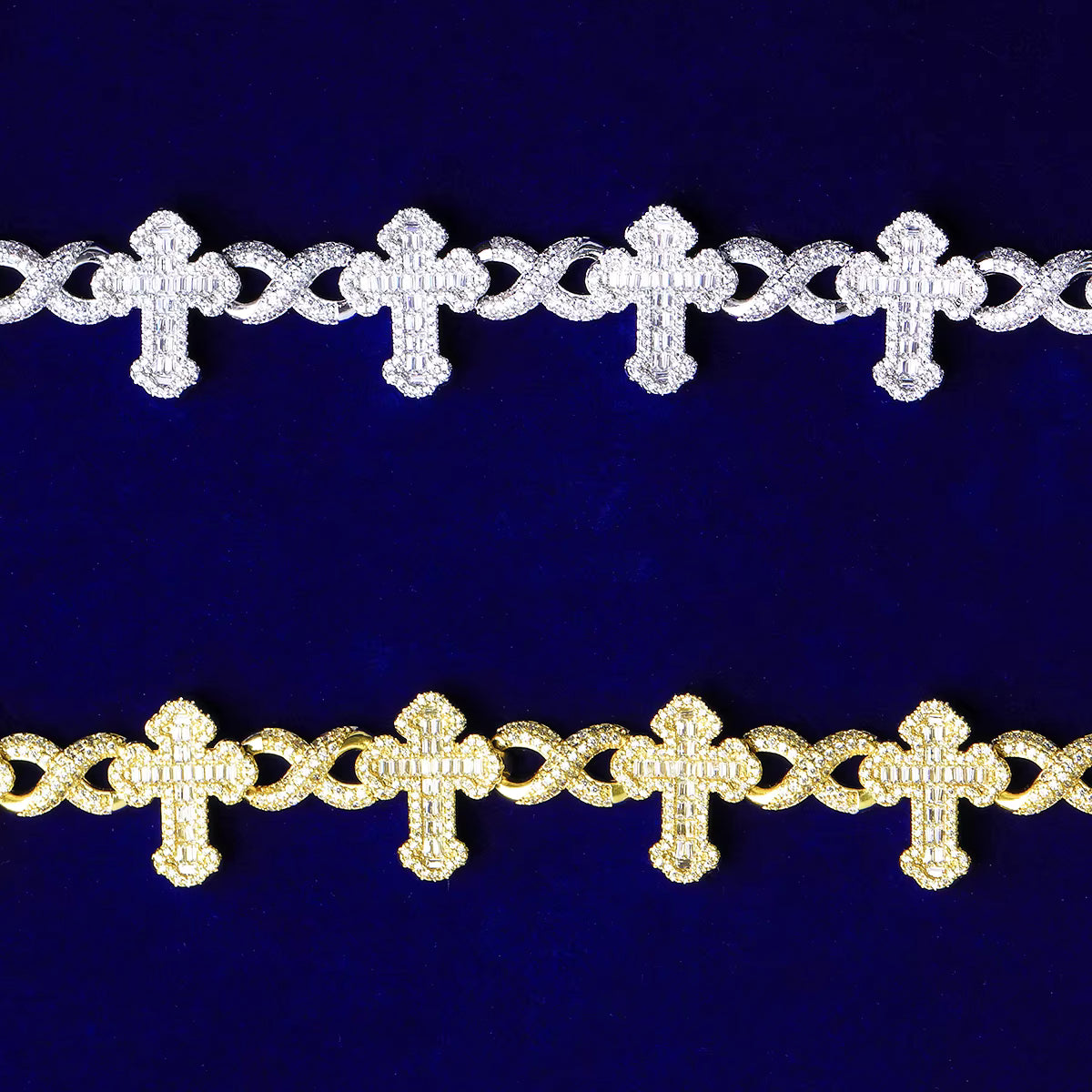 Infinity Passion II | VVS Diamond CZ 5AA+ Baguette Stone Cross Chain Bracelet
