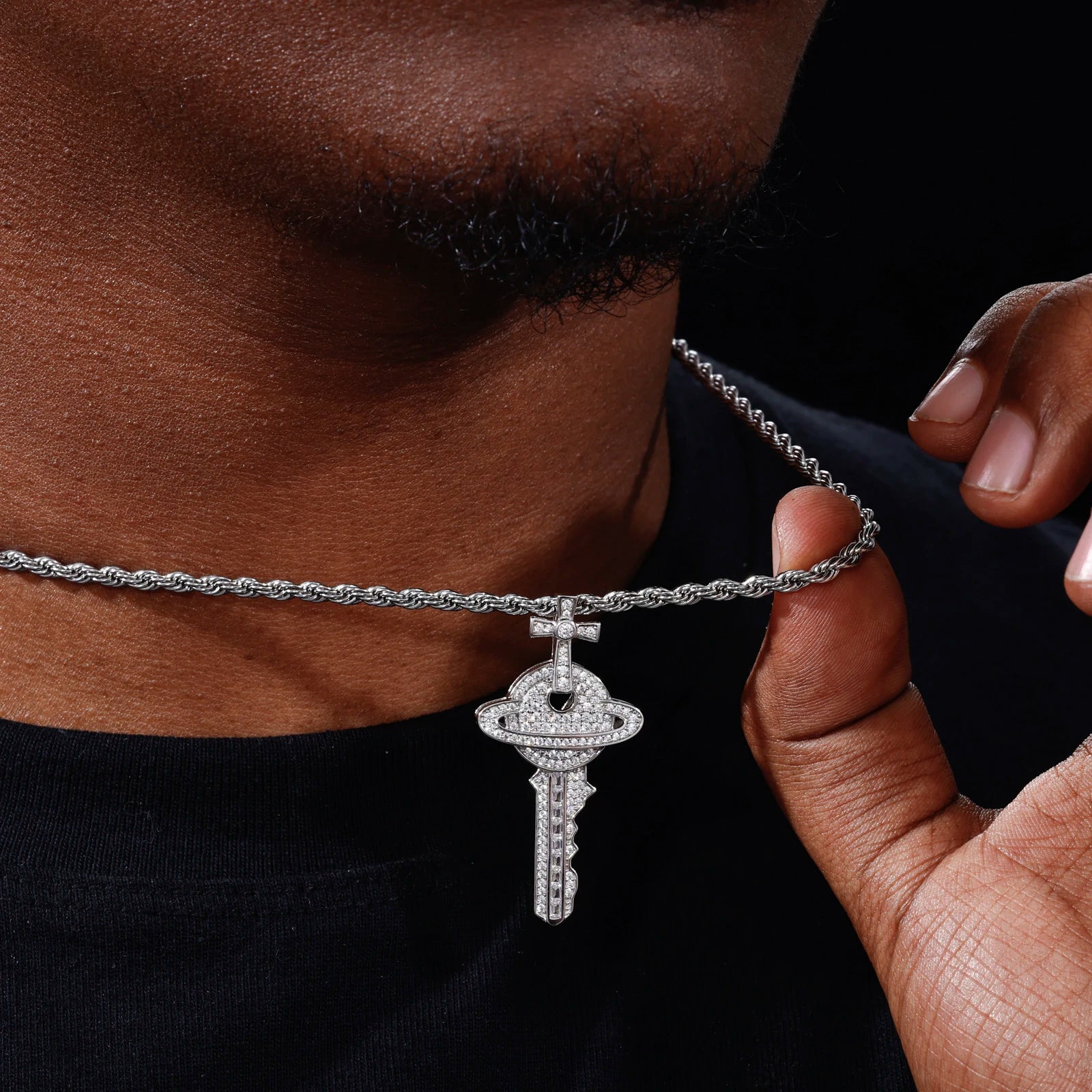The Master Key | Hip Hop VVS Moissanite Diamond 925 Silver Cross Saturn Key Pendant