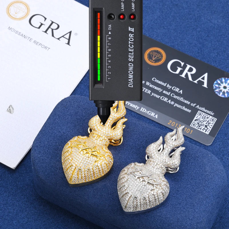 Hearts Of Fire | Moissante Diamond 925 Silver Jesus Heart  Crown Of thorns Hip Hop Pendant