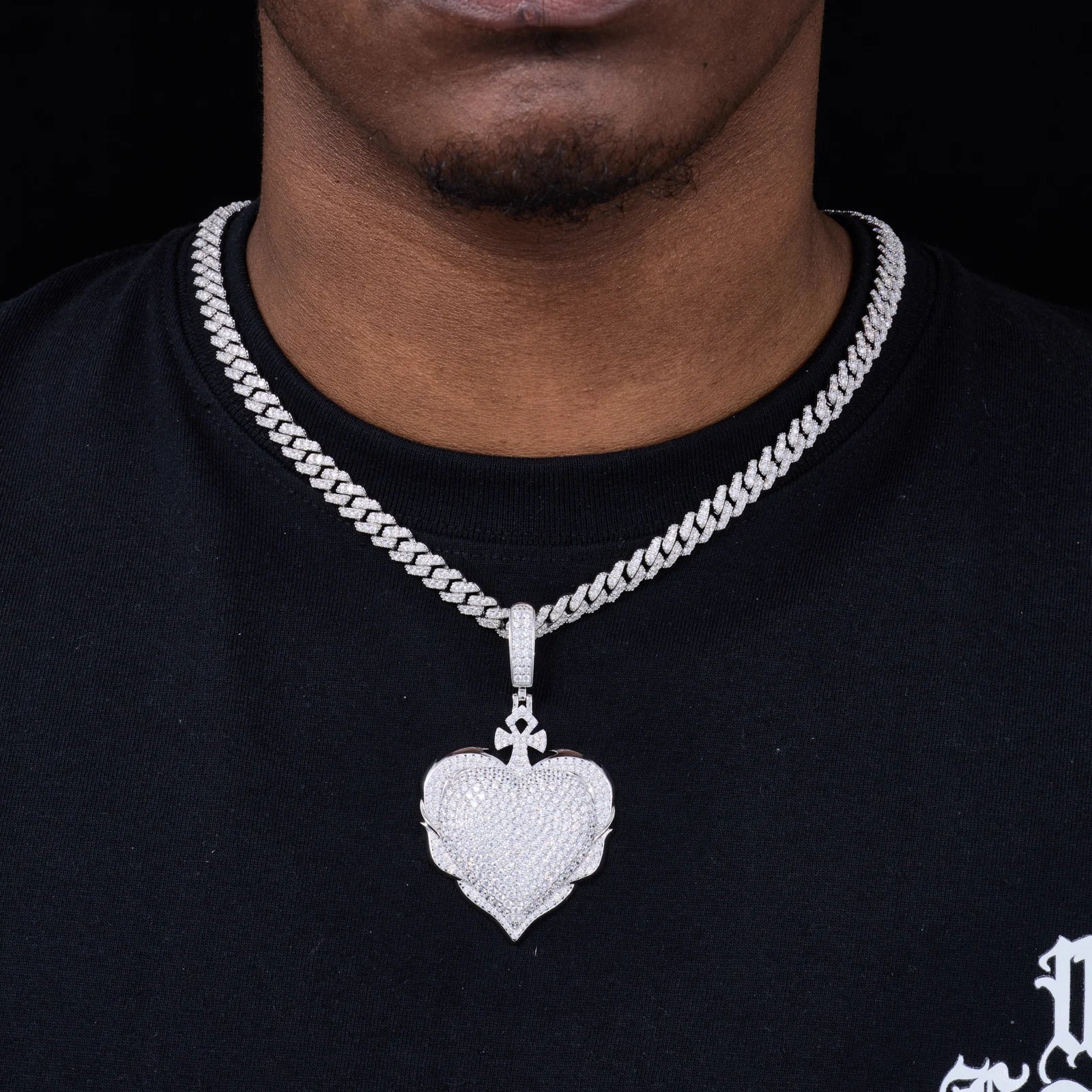Protected Heart | VVS Moissanite Diamond 925 Silver Ankh Cross Heart Pendant Necklace