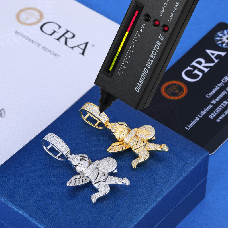 Run With The Bag | Moissanite Diamond 925 Silver Money Bag Angel Hip Hop Pendant