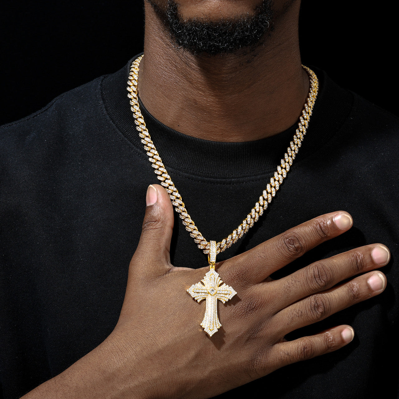 Radiance | Solid Silver Moissanite Diamond Radiant Cross Hip Hop Pendant Chain