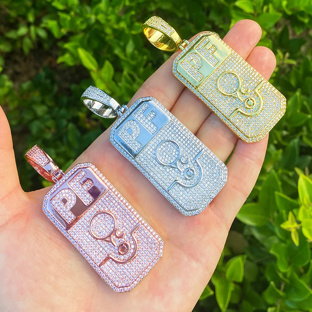 PF Gold Bar | VVS Diamond CZ Prong Set 5AA+ Gold Bar Hip Hop Pendant