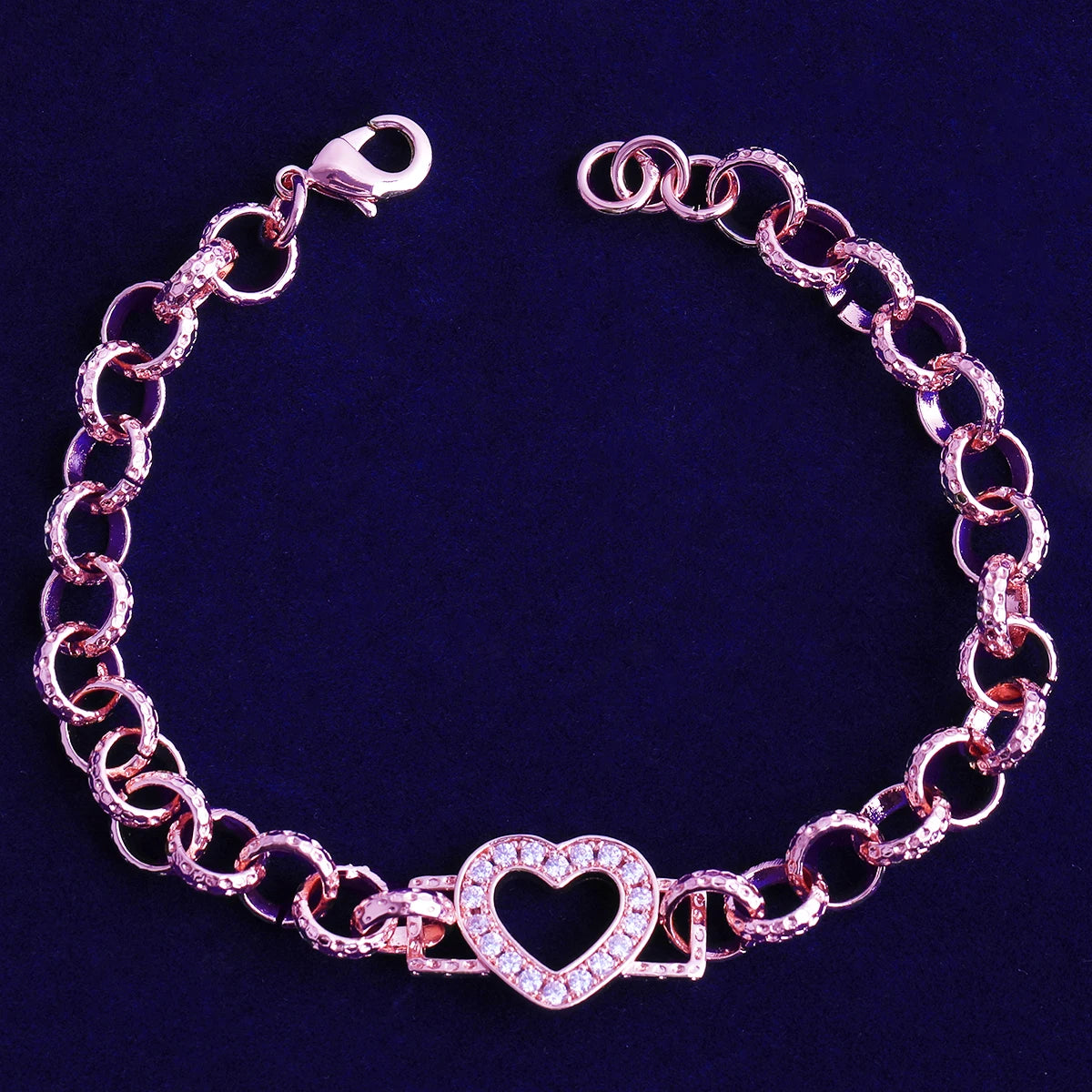 Perfect Love | VVS Diamond CZ Stone Single Heart Iced Rolo Link Chain Bracelet