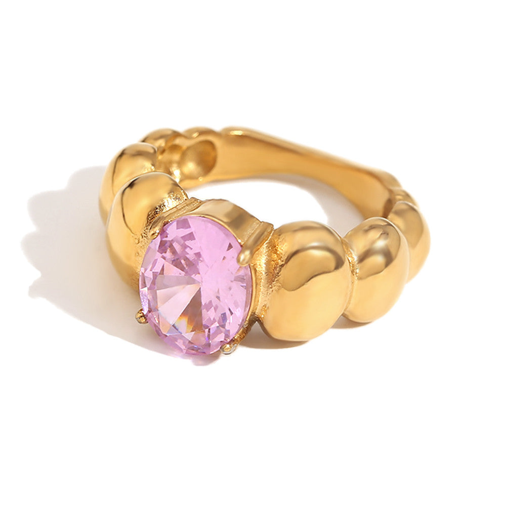 Ladies 18k Gold 316L No Fade Stainless Steel CZ Stone Round Bubble Rings