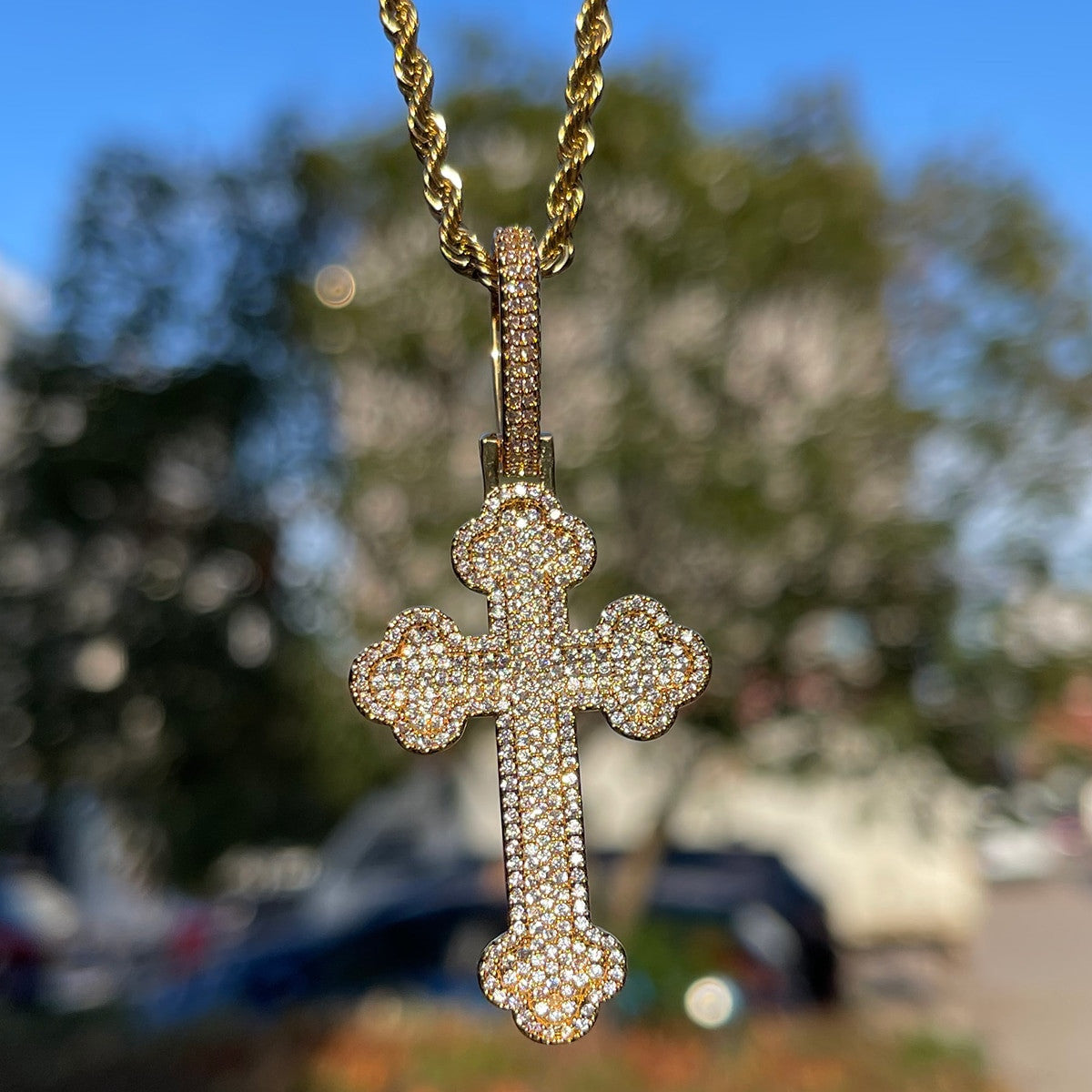 Deep Set Faith | Mens Fully Iced Blinged Out Hip Hop VVS Diamond CZ Cross Pendant