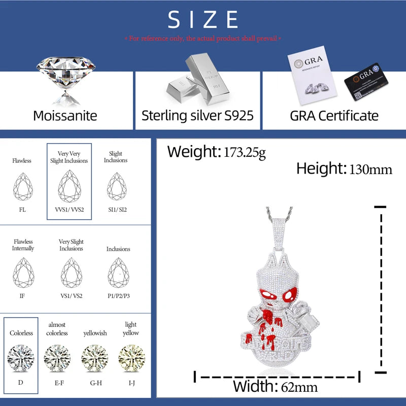 Bandbois WRLD | Custom VVS Moissanite Hip Hop 925 Solid Silver Blood Drip Pendant