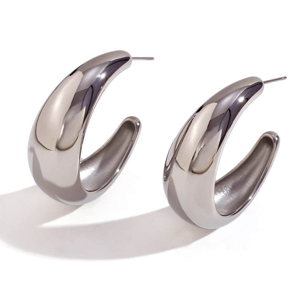 Solid Stainless Steel Silver 18k God Crescent Moon 42mm Large Hoop Earrings