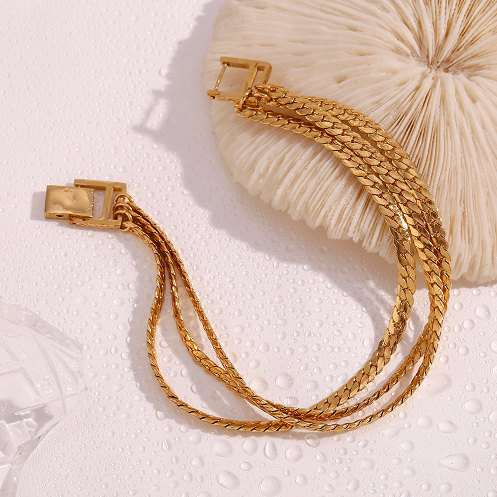 Stainless Steel 18k Gold Three Layer Encryption Chain Buckle Bracelet