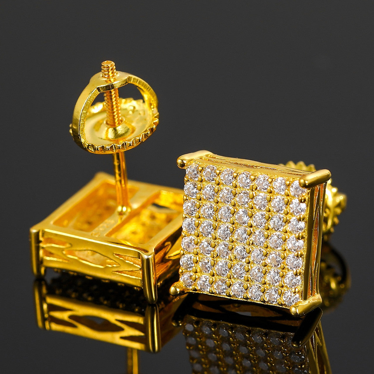 Genuine VVS Diamond 925 Solid Silver Iced Block Blinged Out Earrings