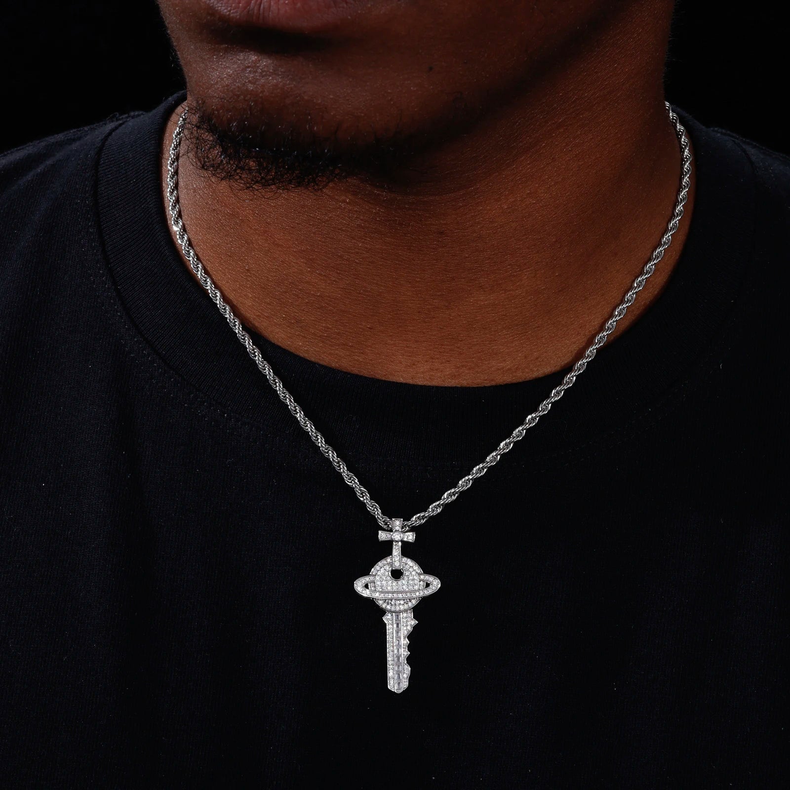 The Master Key | Hip Hop VVS Moissanite Diamond 925 Silver Cross Saturn Key Pendant