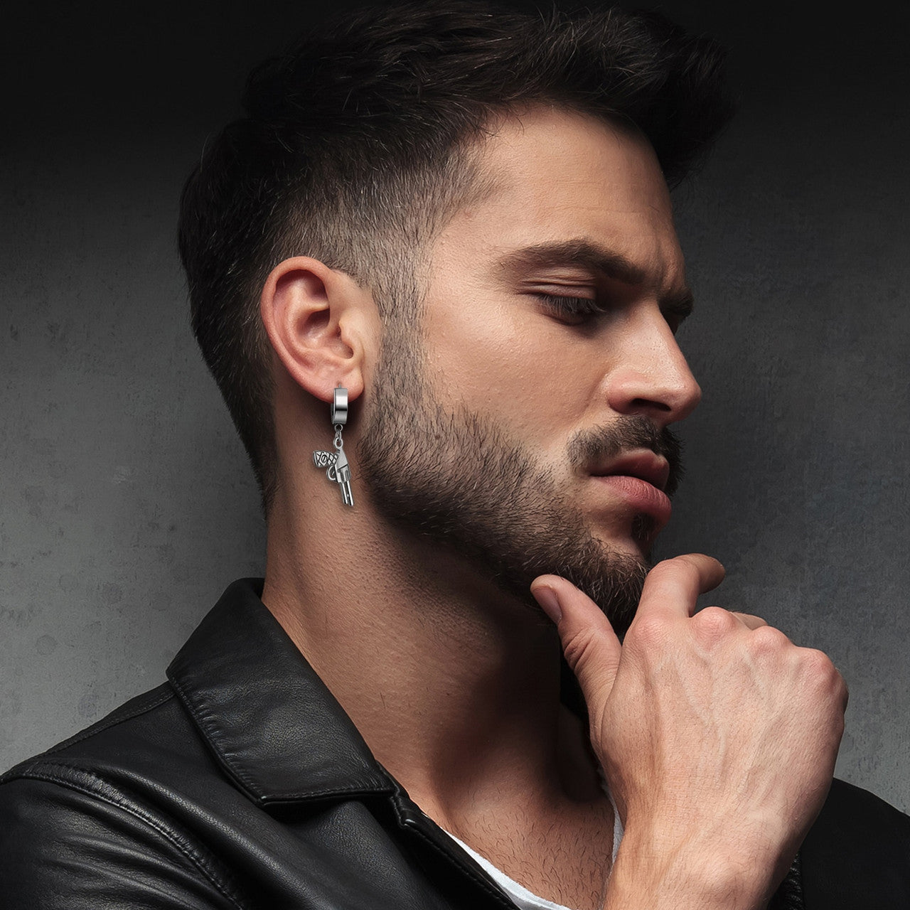 14k Gold Silver Black Over No Fade Stainless Steel Pistol Gun Hip Hop Huggie Earrings