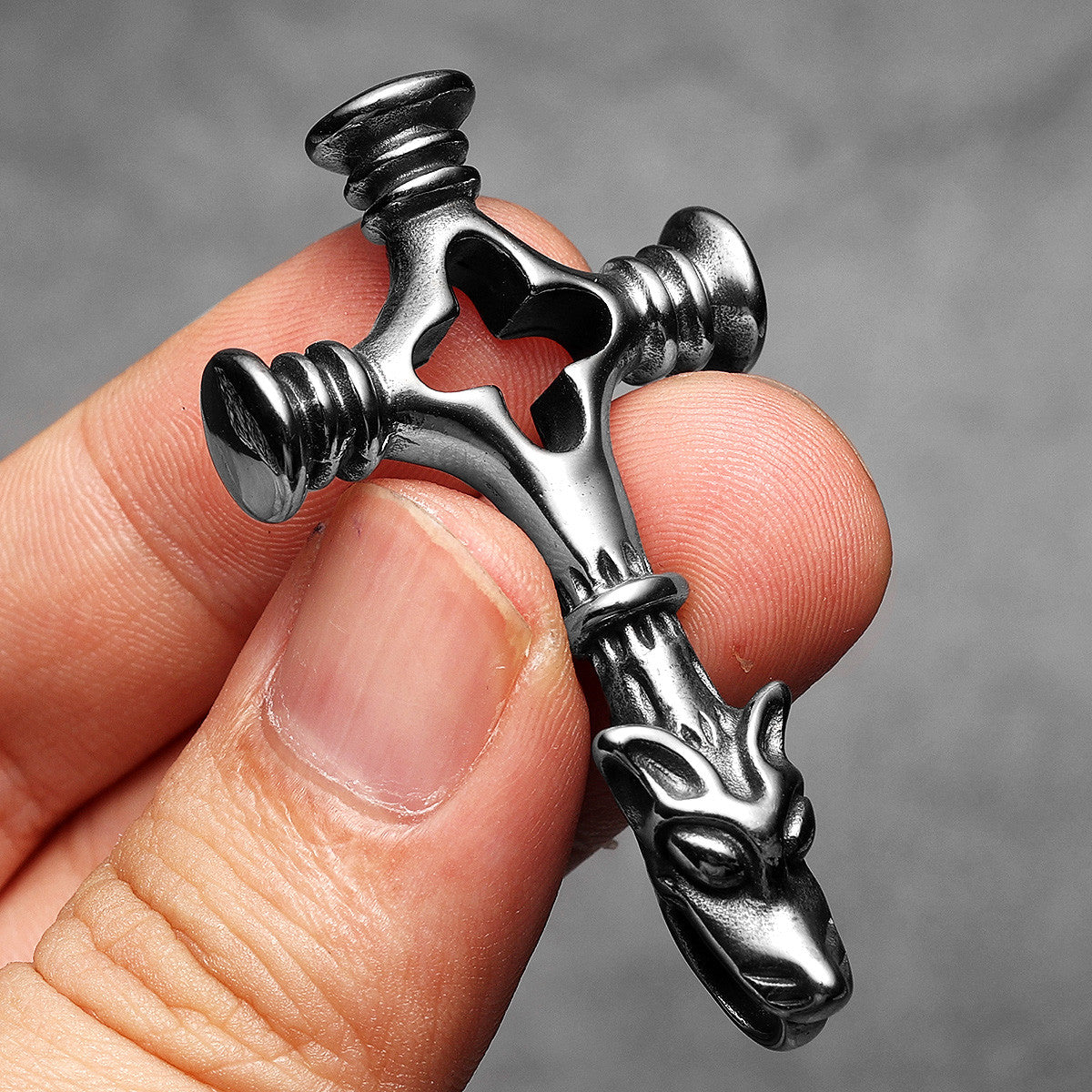 Hollow Wolf Cross | 316L No Fade Stainless Steel Wolf Cross Street Wear Pendant