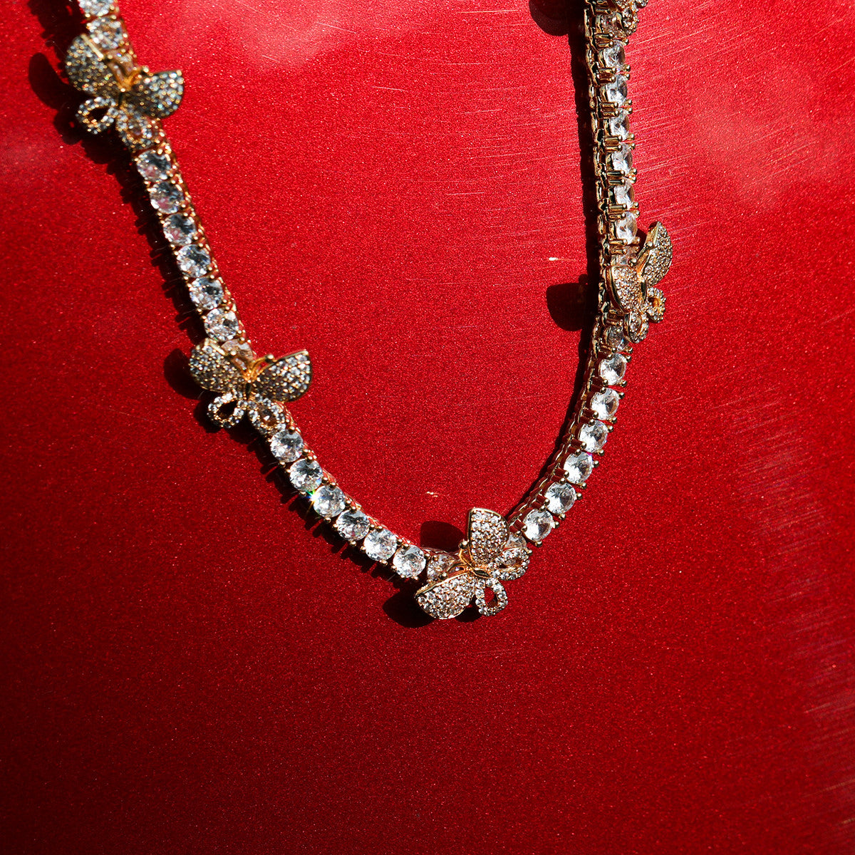 Ladies Hip Hop Fashion 5A Stone 24k Gold 925 Silver Butterfly Chain Necklace