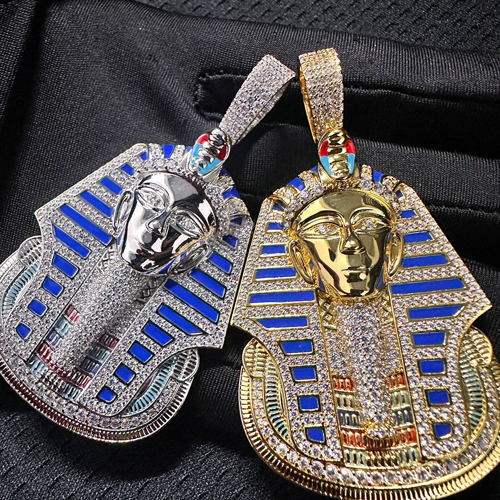 Ancient African Egyptian Pharaoh Flooded Ice Hip Hop Pendant Chain Necklace
