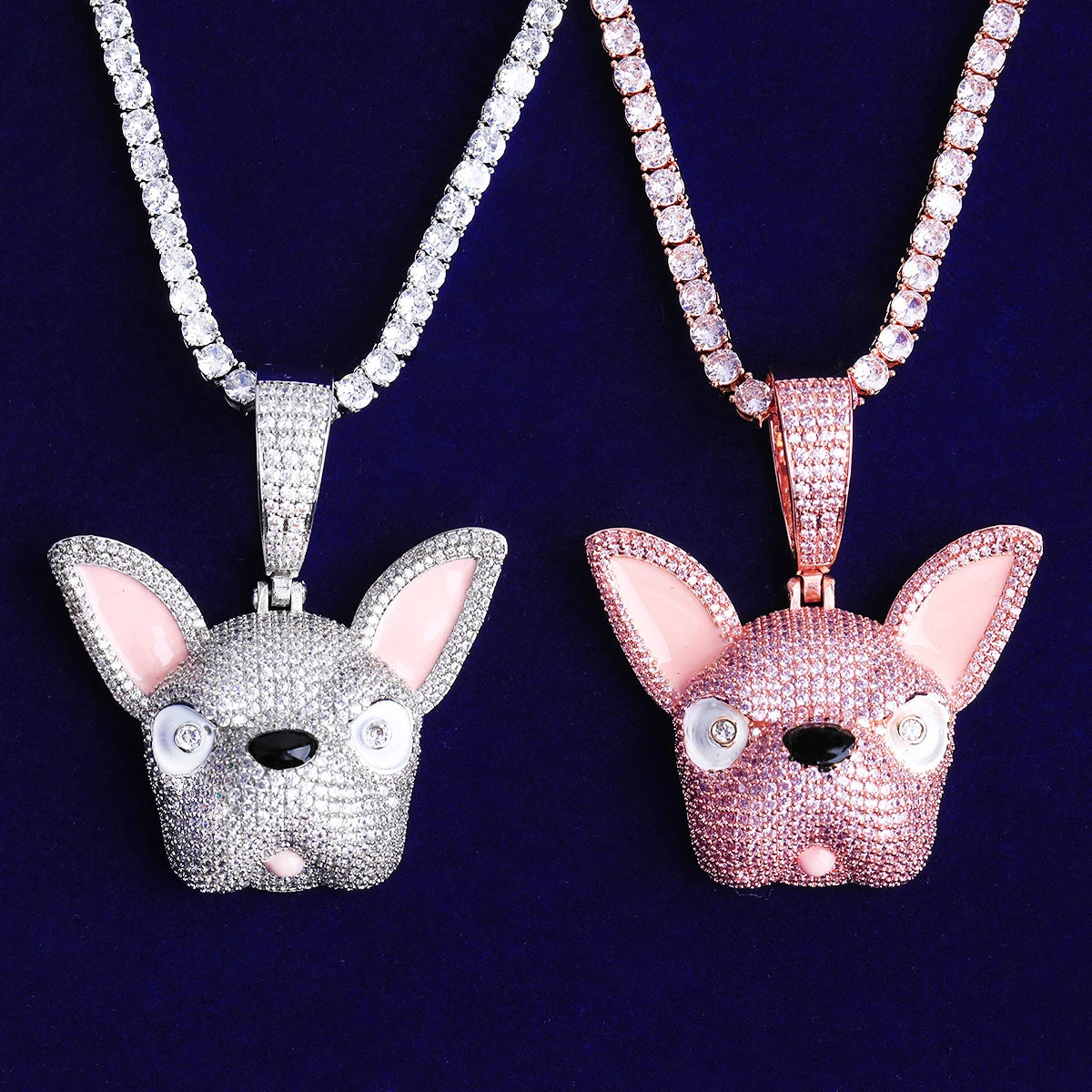 French Bull Dog | VVS Diamond CZ Frenchie Dog Iced Blinged Out Pendant Necklace