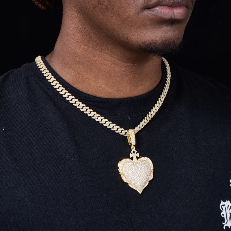 Protected Heart | VVS Moissanite Diamond 925 Silver Ankh Cross Heart Pendant Necklace