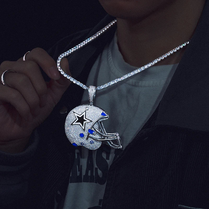 Americas Team II | S925 Moissanite Diamond 925 Solid Silver Hip Hop Helmet Pendant