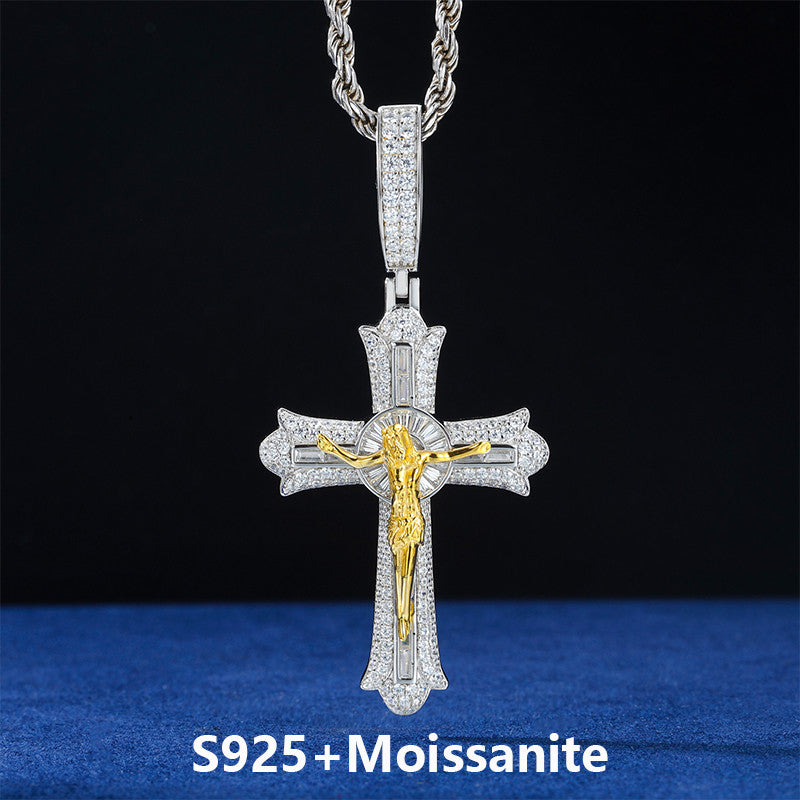 18k Gold Solid 925 Sterling Silver Jesus Crucifix D VVS Moissanite Diamond Cross Pendant