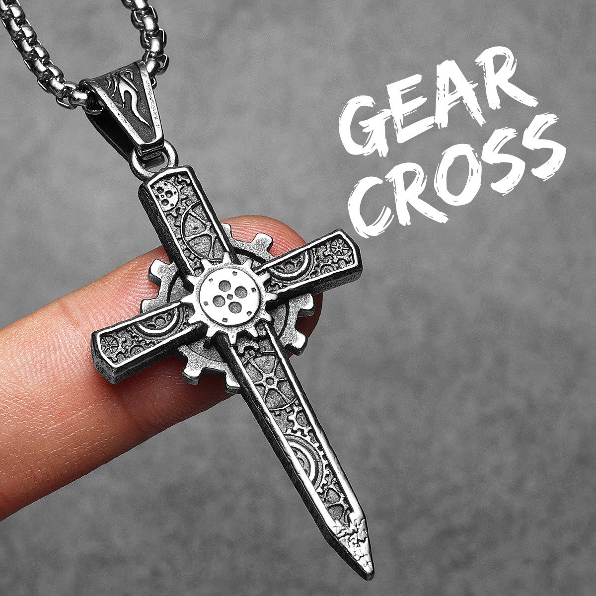 Gear Cross | 316L Solid Stainless Steel Men's Gear Head Hip Hop Street Wear Pendant