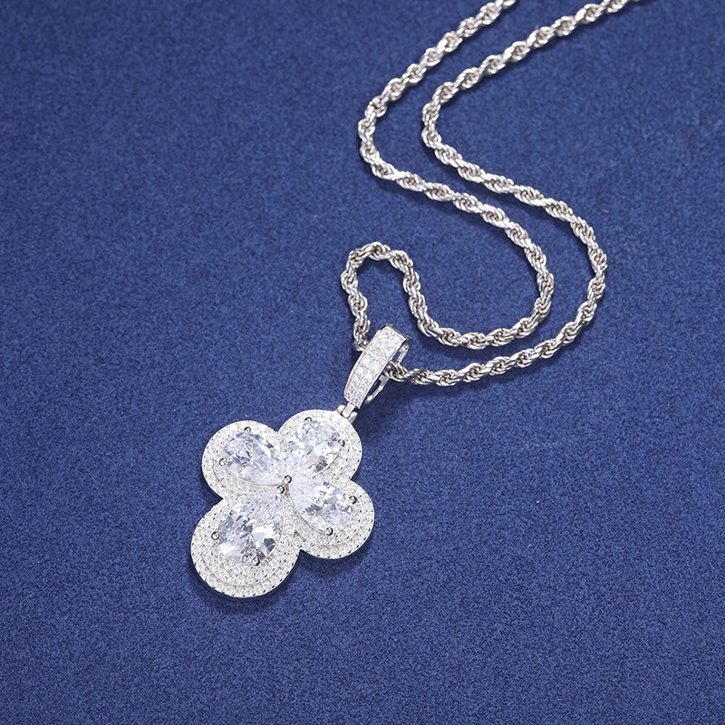 Solid 925 Sterling Silver Round Cross Moissanite Diamond Stone Iced Pendant