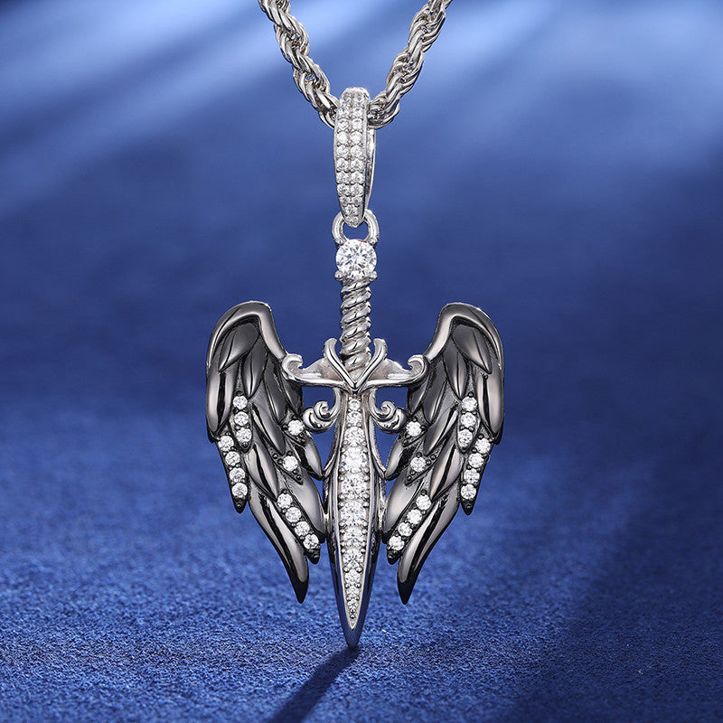 Angel Sword | Mens 925 Sterling Silver Moissanite Diamond Hip Hop Pendant Chain