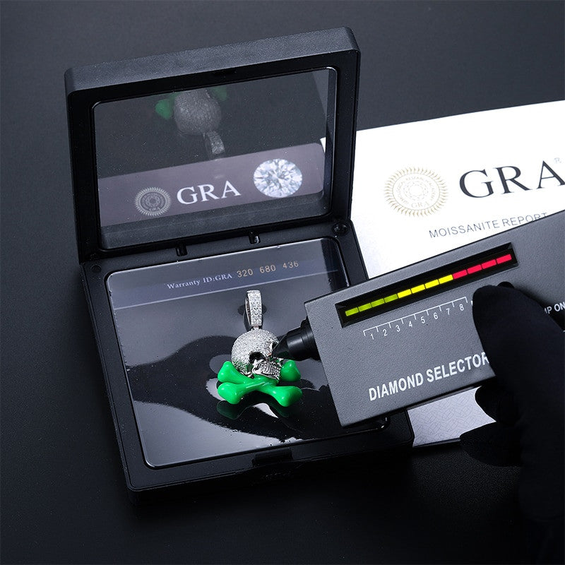 Flooded Ice Glow In Dark Sterling Silver VVS Genuine Lab Diamond Skull And Bones Hip Hop Chain