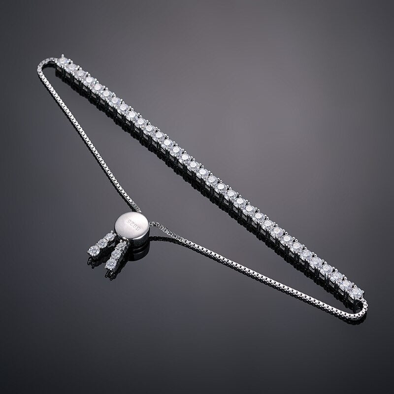 Genuine VVS Diamond Prong Set Adjustable Iced Blinged Out Solid Silver Tennis Bracelet